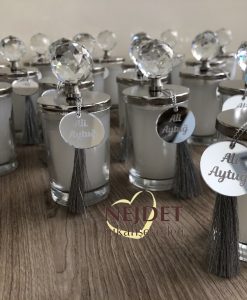 kristal topuzlu cam mumluk nikah şekeri metal kapak