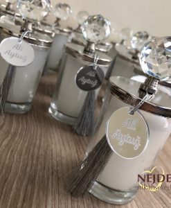 kristal topuzlu cam mumluk nikah şekeri metal kapak