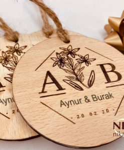 Ahşap Lazerkesim Nikah Şekeri Magnet Samsun