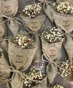 Çuval çiçek naturel doğal el buketi nikah şekeri