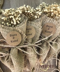 Çuval çiçek naturel doğal el buketi nikah şekeri