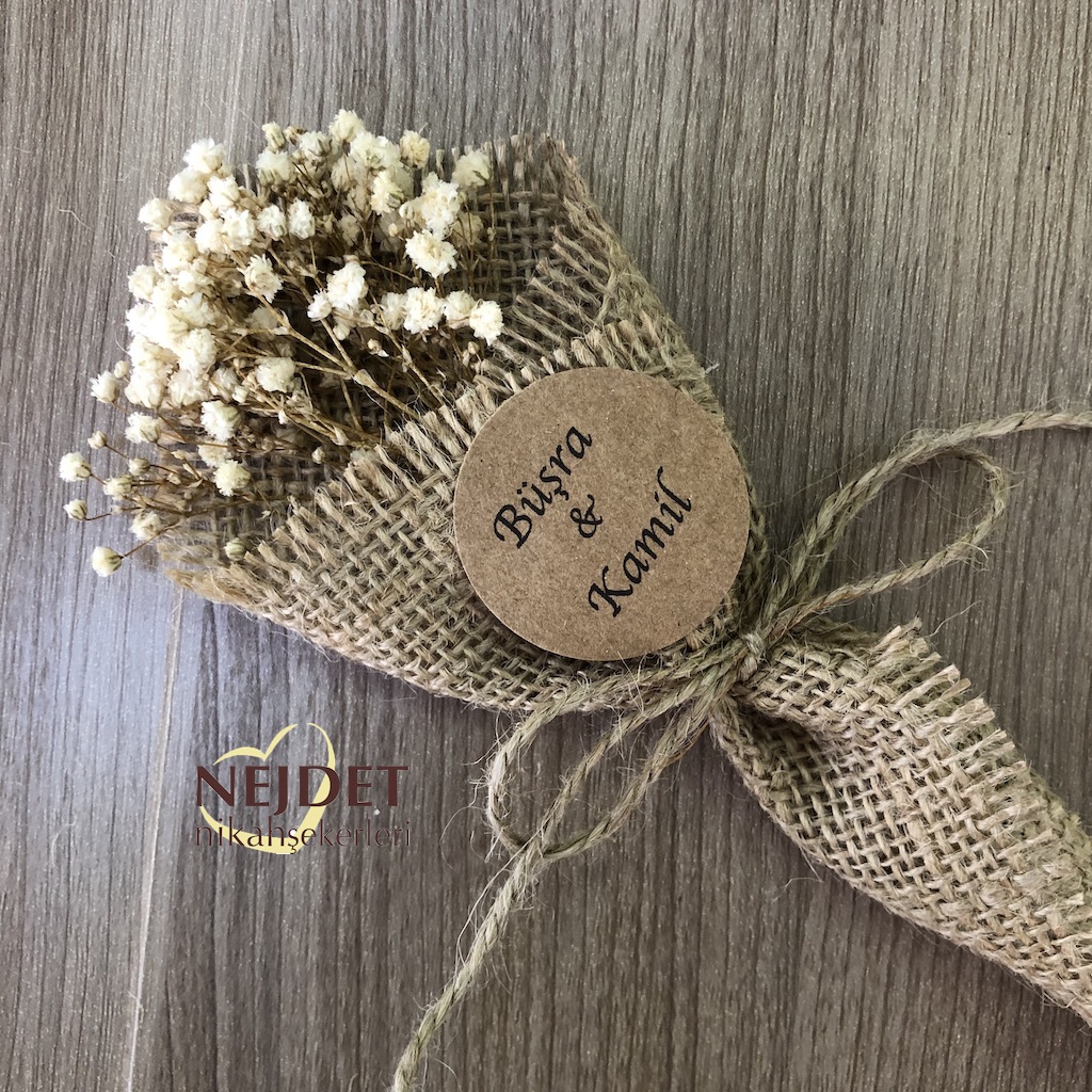 Çuval çiçek naturel doğal el buketi nikah şekeri