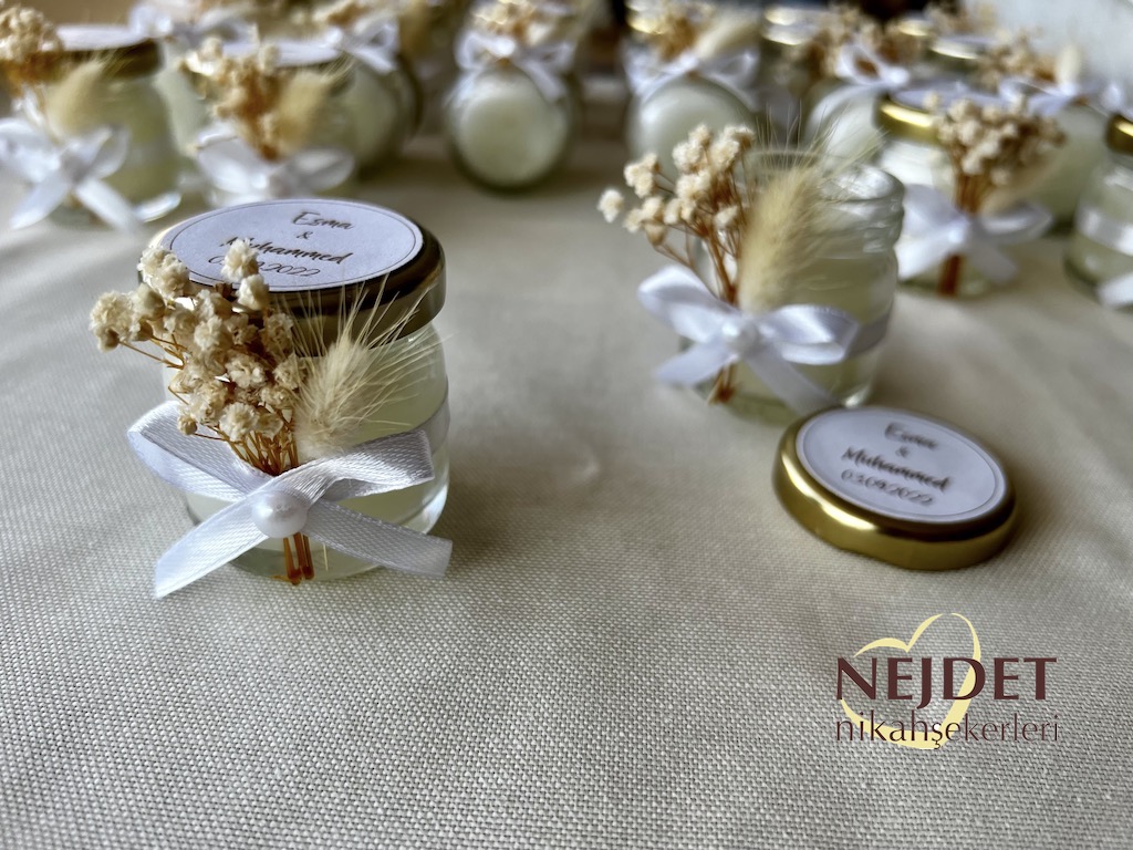 Çiçekli Kavanoz Mum Nikah Şekeri - Görsel 2