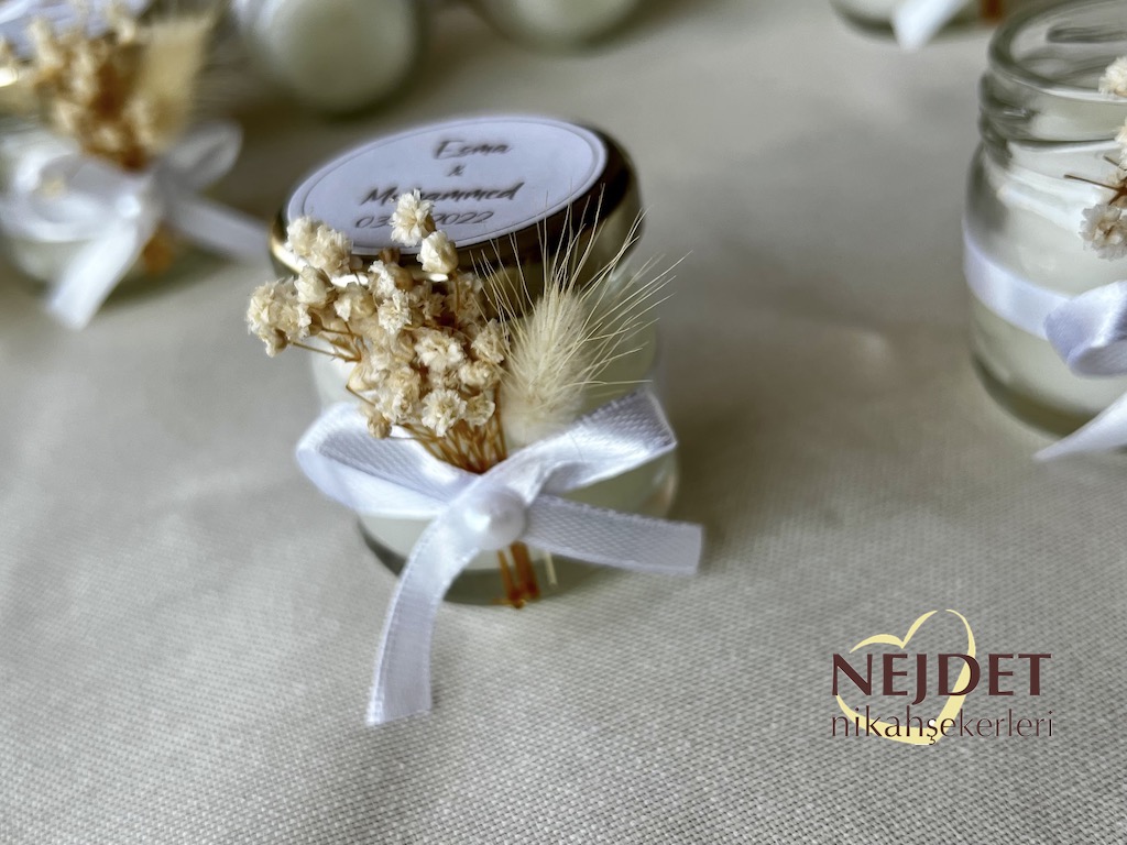Çiçekli Kavanoz Mum Nikah Şekeri - Görsel 4