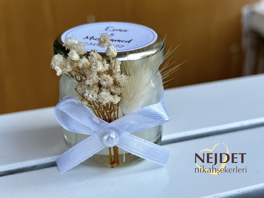 Çiçekli Kavanoz Mum Nikah Şekeri - Görsel 6