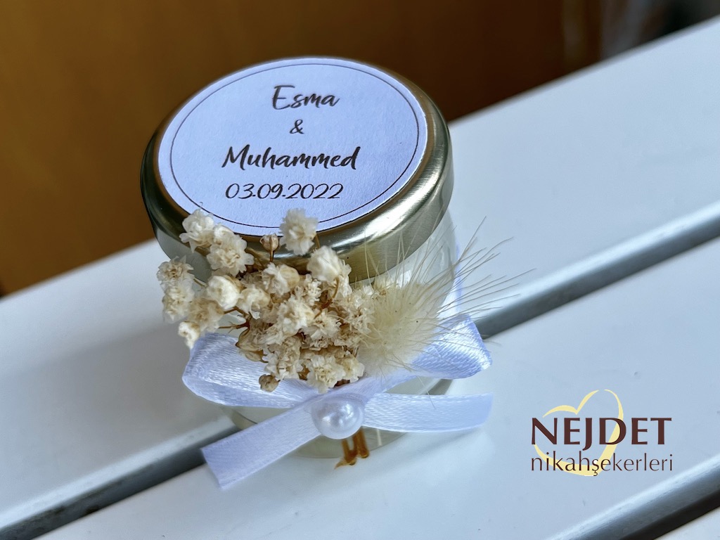 Çiçekli Kavanoz Mum Nikah Şekeri - Görsel 3