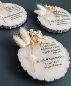 Çiçekli Epoksi Magnet Nikah Şekeri