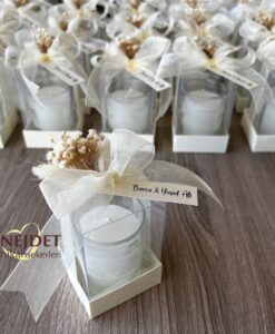 Çiçekli Kutuda Bardak Mum Nikah Şekeri