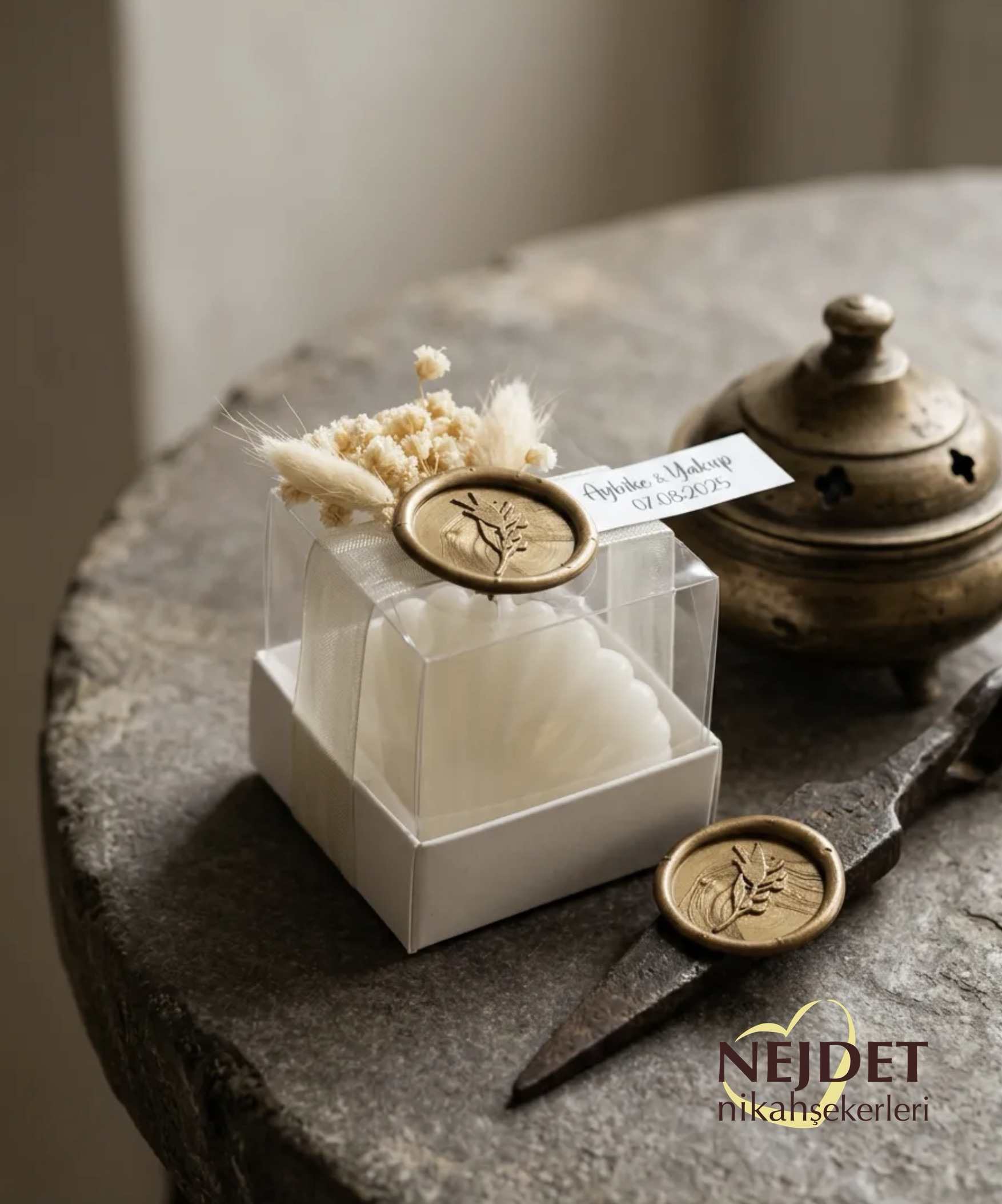Mühürlü İstiridye Mum Nikah Şekeri - Görsel 2